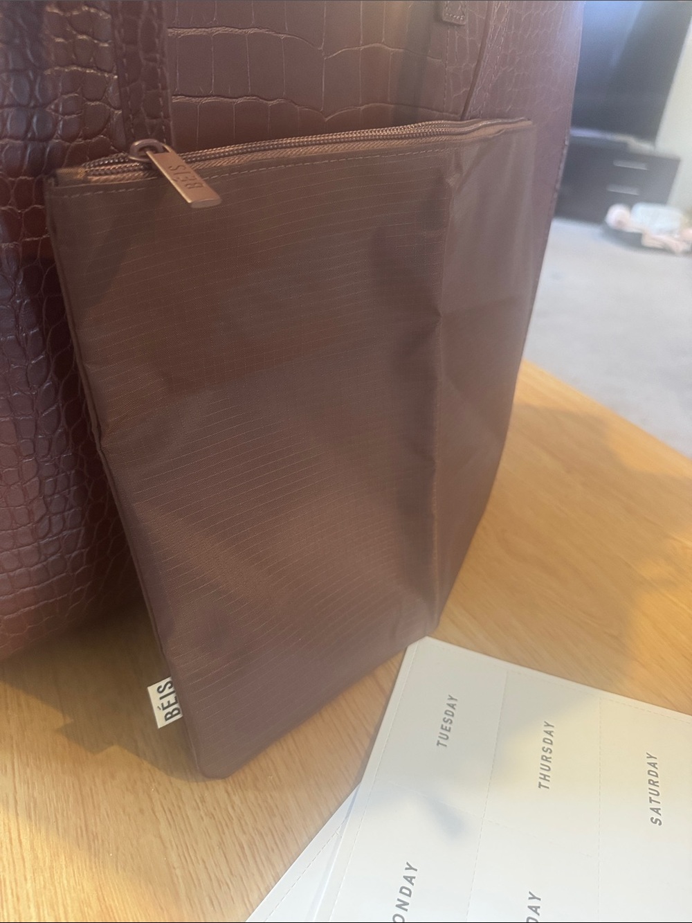 BEIS Large Brown Croc-Embossed Tote with Matching Pouch Set - Picture 11 of 15